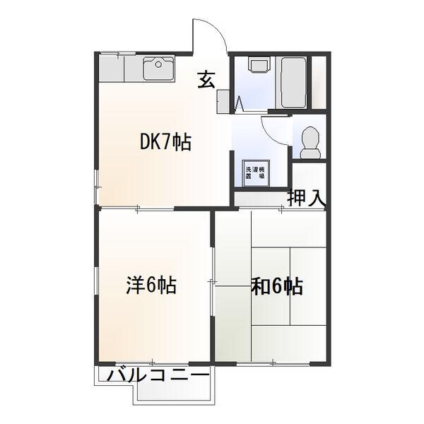 タウニィ山本(2DK/1階)の間取り写真