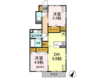かえで Ⅱ(2DK/1階)の間取り写真