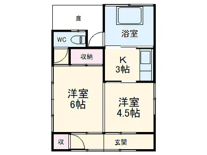 秩父鉄道本線 上熊谷駅 徒歩8分 1階建 築71年(2K)の間取り写真