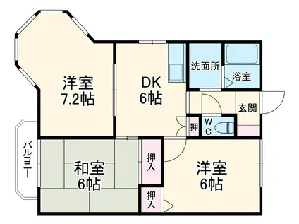 ウィングベル七宝(3DK/1階)の間取り写真