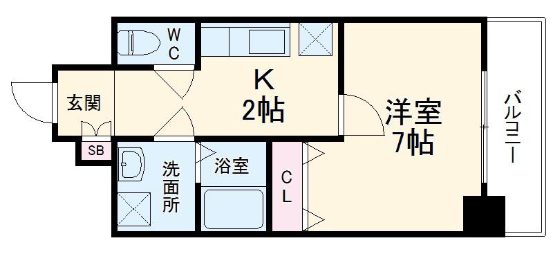 アスヴェル京都外大前(1K/7階)の間取り写真