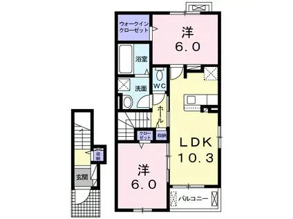 カーサHIRA(2LDK/2階)の間取り写真