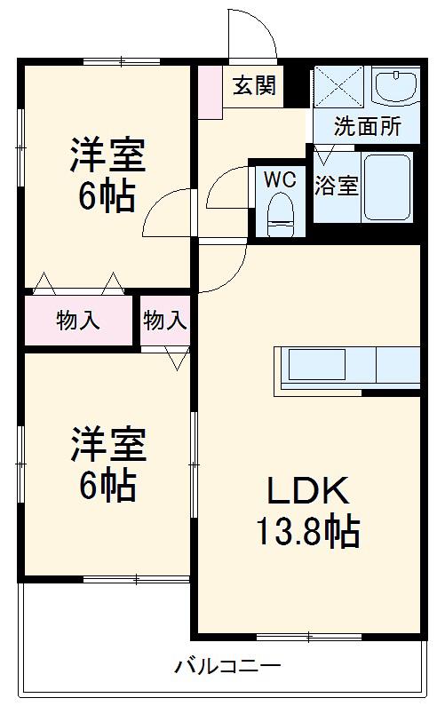 エスポワール内野台(2LDK/1階)の間取り写真