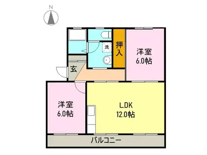 AIRLIX松岡 A(2LDK/2階)の間取り写真
