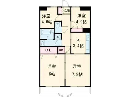 ルミエール西綾瀬(3LDK/5階)の間取り写真