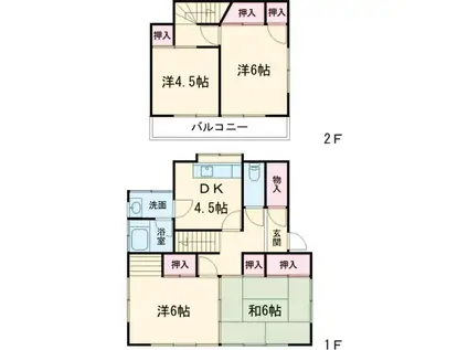 常磐線 土浦駅 徒歩43分 2階建 築57年(4DK)の間取り写真