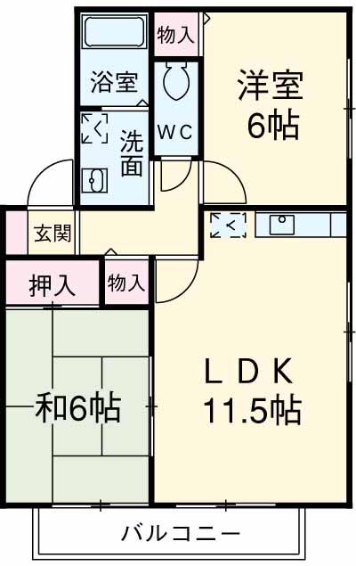 シャトージュネスA(2LDK/2階)の間取り写真