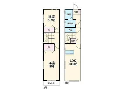 シェソワ若田(2LDK/1階)の間取り写真