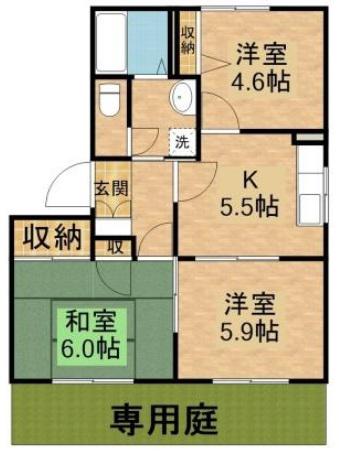 エステートさぎたB(3DK/1階)の間取り写真
