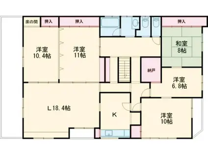 東北本線 宇都宮駅 徒歩135分 2階建 築41年(5LDK)の間取り写真