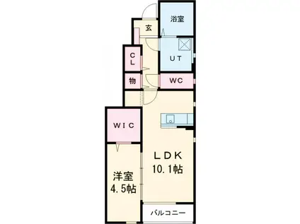 アンソレイエ Ⅱ棟(1LDK/1階)の間取り写真