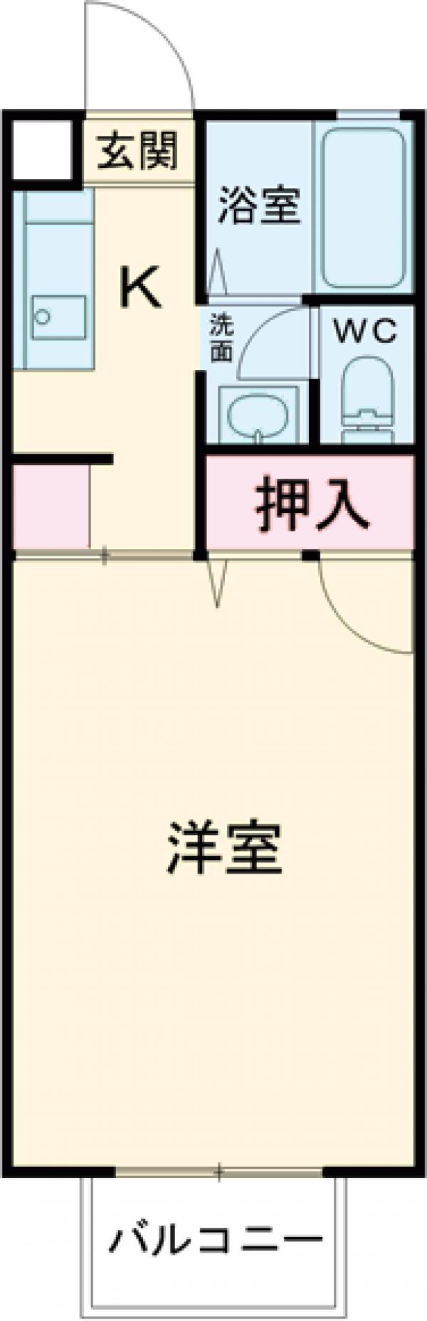 グランシード峰B棟(1K/2階)の間取り写真