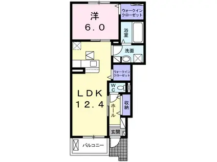 ヴィアーレⅠ(1LDK/1階)の間取り写真