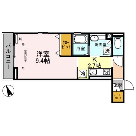 ミレニア籠原(1K/2階)の間取り写真