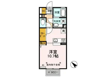 D-ROOM思川アジュール C(ワンルーム/2階)の間取り写真