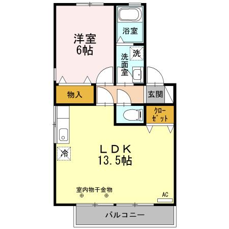 オランジュリー山本(1LDK/2階)の間取り写真
