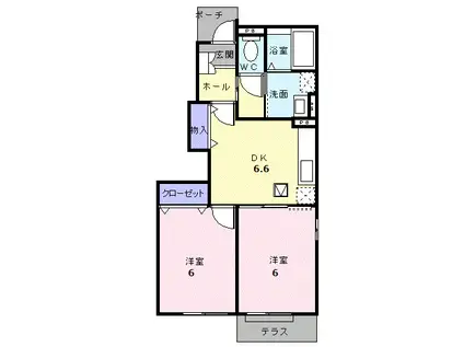 サンダイヒルズ(2DK/1階)の間取り写真