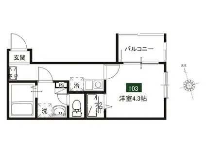 CELLHILLS大宮イースト(1K/1階)の間取り写真