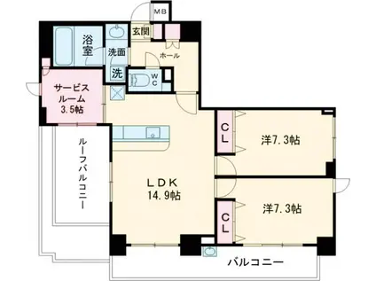 HIGASHIKOMATSUGAWA PARK RESIDE(2SLDK/5階)の間取り写真