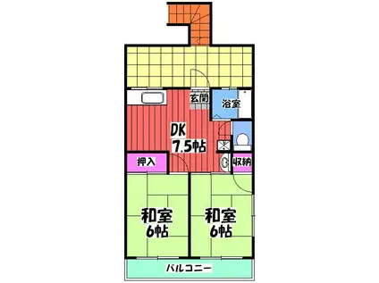 ハイメゾン(2DK/2階)の間取り写真
