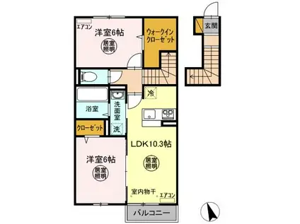 シスモンスⅡ(2LDK/2階)の間取り写真