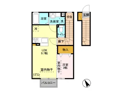 サンマリンVIII(1LDK/2階)の間取り写真