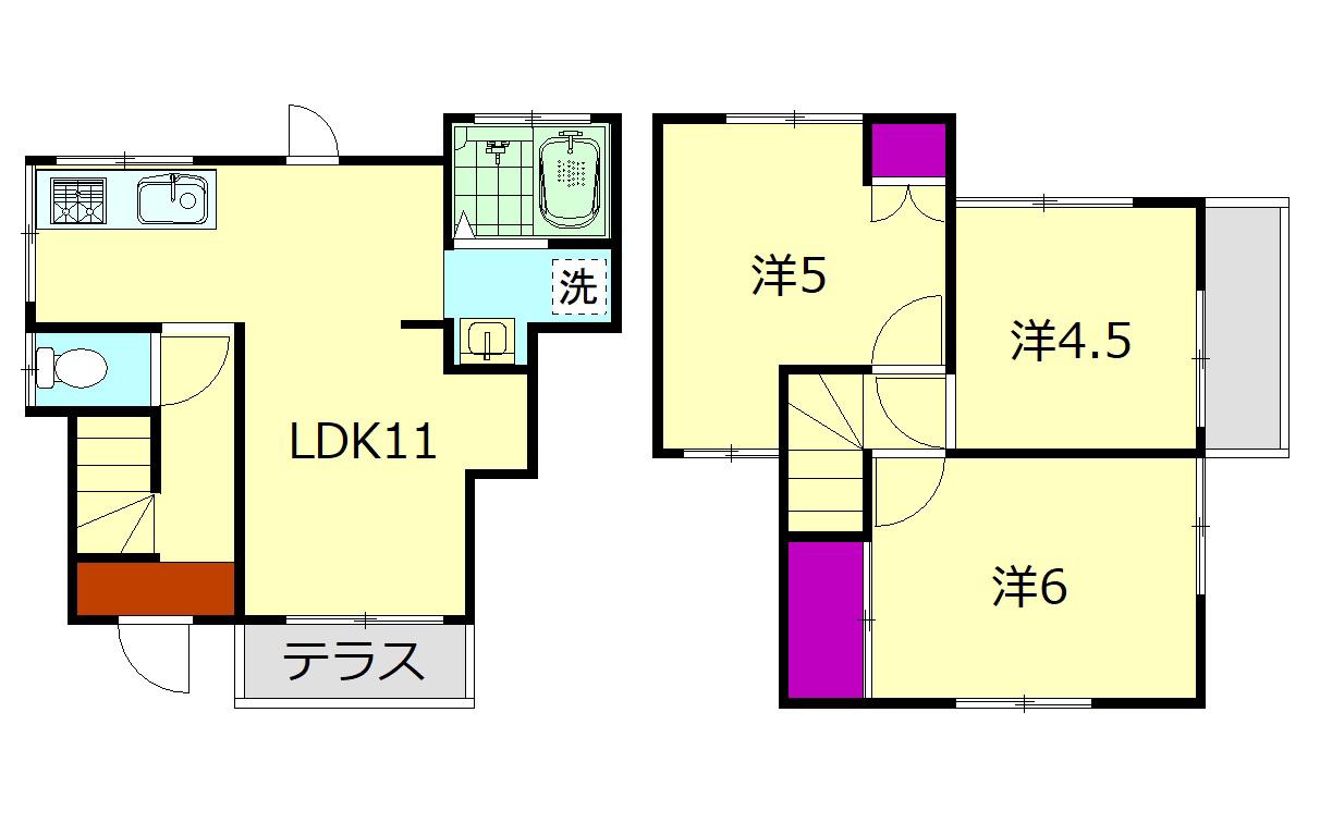 小田急電鉄小田原線 本厚木駅 バス乗車時間：20分 荻野新宿バス停で下車 徒歩5分 2階建 築51年(3LDK)の間取り写真