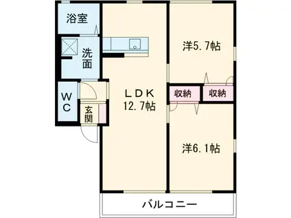 ヴェルデ阿左美Ⅲ(2LDK/2階)の間取り写真