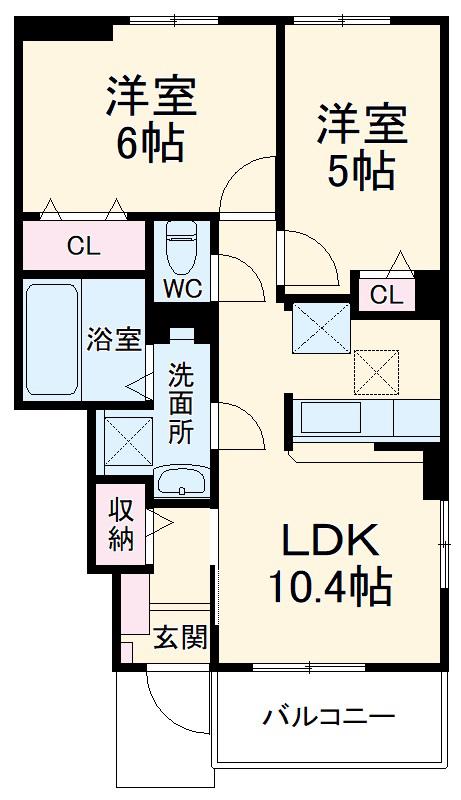 グラナードⅠ(2LDK/1階)の間取り写真