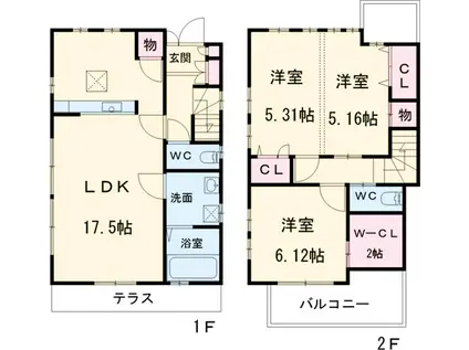 相模線 上溝駅 徒歩16分 2階建 築19年(3LDK)の間取り写真