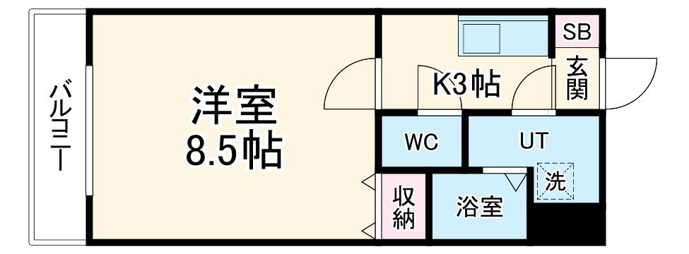 ハーヴェストⅦ(1K/1階)の間取り写真