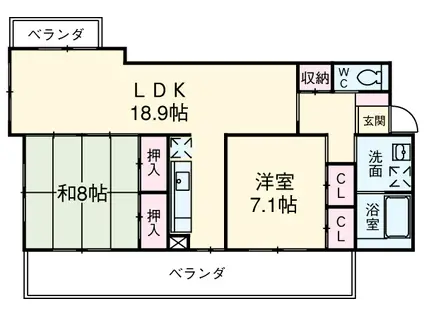 タウン唐山F棟(2LDK/1階)の間取り写真