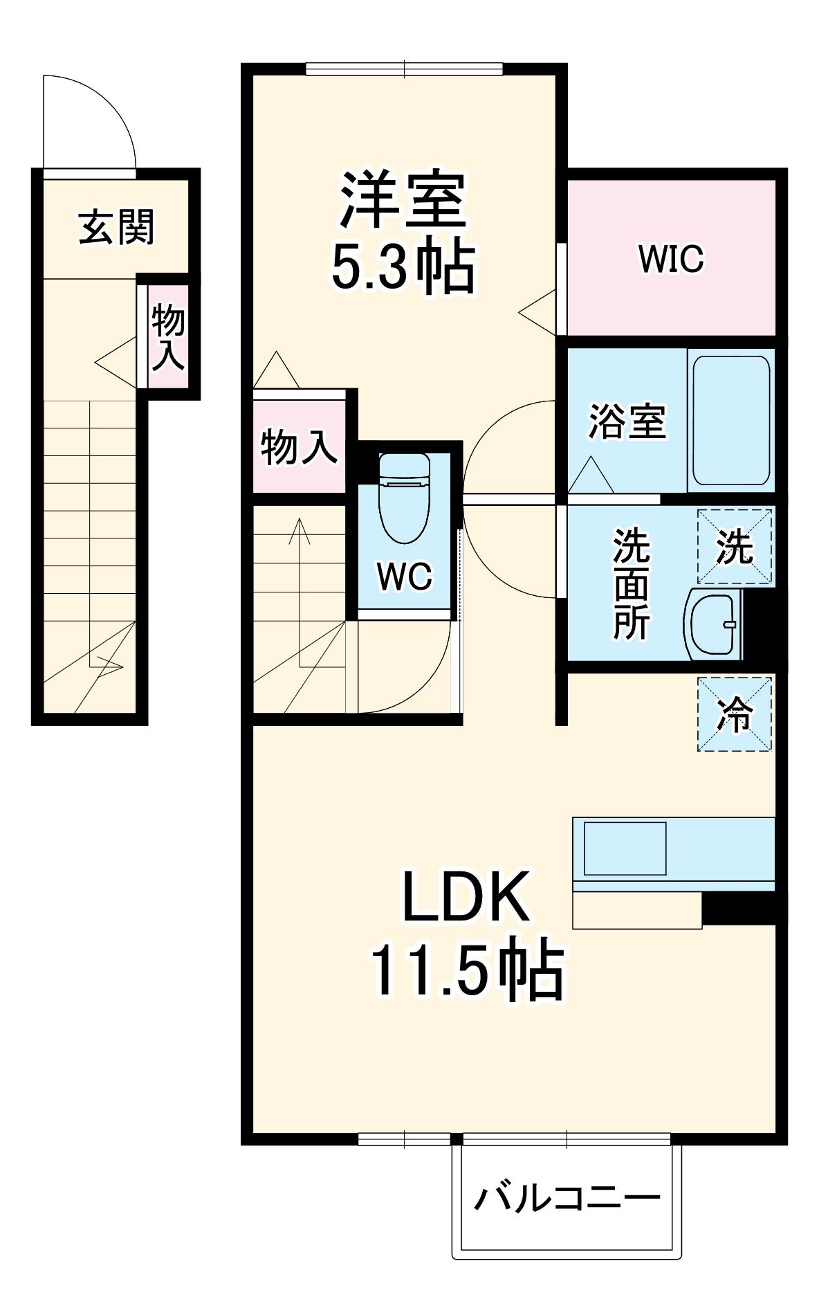 グラマードマレⅧ A(1LDK/2階)の間取り写真