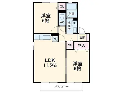 ウィルモア弐番館(2LDK/1階)の間取り写真
