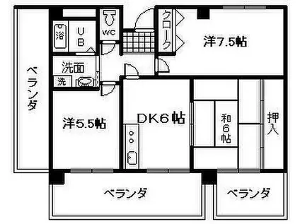 オデオン2(3DK/5階)の間取り写真