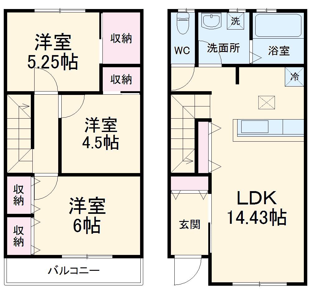 リーブルファイン草加稲荷Ⅲ２号棟(3LDK)の間取り写真