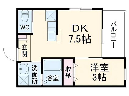 リアコート石橋2(1DK/3階)の間取り写真
