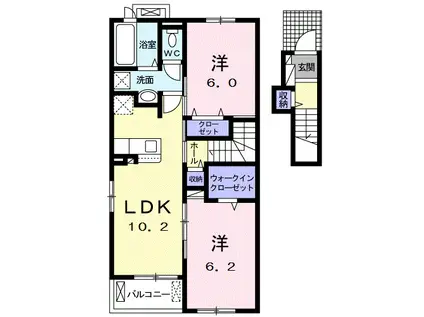 グレイスヴィラ北浜(2LDK/2階)の間取り写真