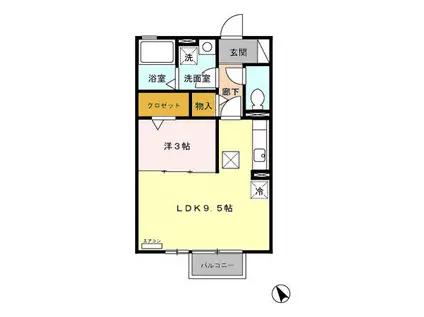 グランドゥール(1LDK/1階)の間取り写真