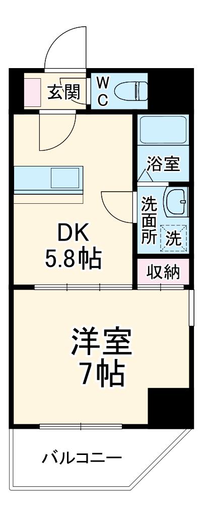 ロゼットⅢ(1DK/5階)の間取り写真