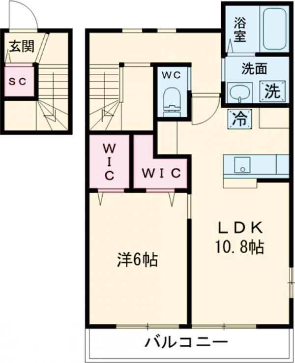 メゾン美鈴(1LDK/2階)の間取り写真