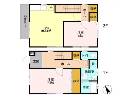 東武鉄道東上線 みずほ台駅 徒歩5分 2階建 築12年(2LDK)の間取り写真
