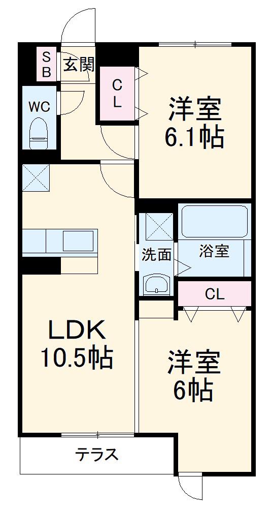 サニーウェルくぬぎ坂Ⅰ(2LDK/3階)の間取り写真