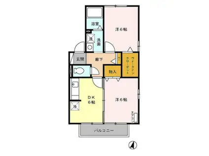 シャルール Ⅱ(2DK/2階)の間取り写真