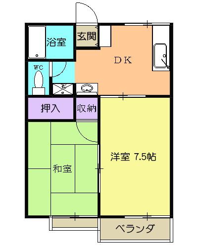 サンフォレスト渡辺(2DK/2階)の間取り写真