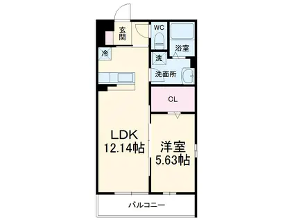 リブリ・シャングリラ勝田台北(1LDK/2階)の間取り写真