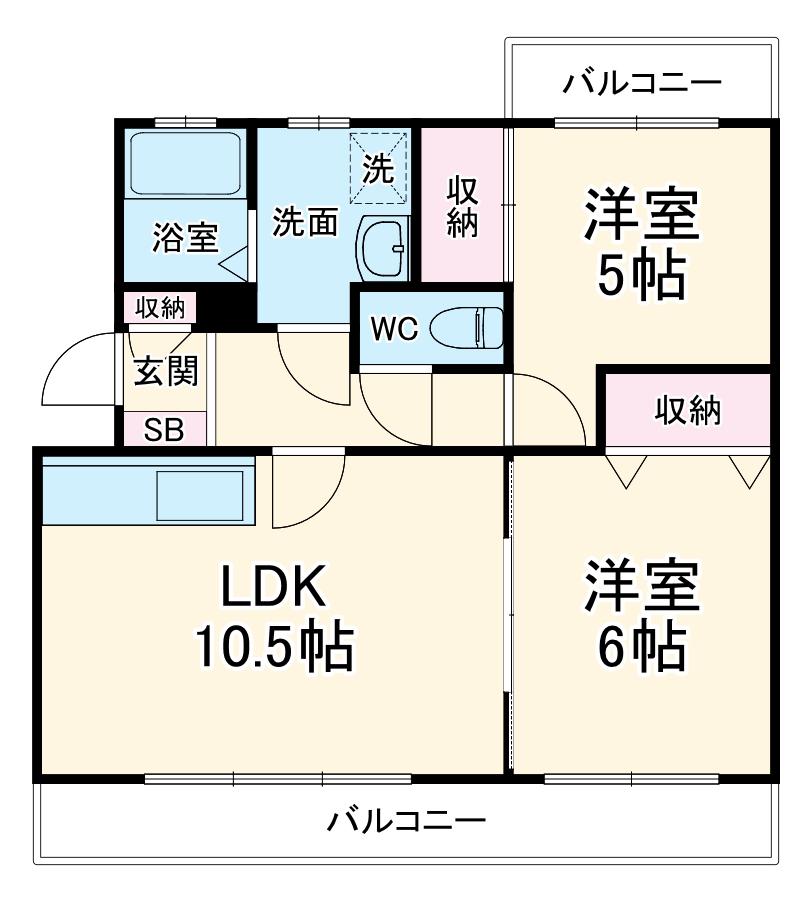 ヴェルフィーユ初生(2LDK/2階)の間取り写真