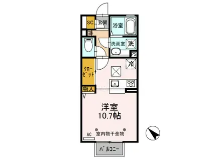 D-ROOM思川ルージュ A(ワンルーム/1階)の間取り写真