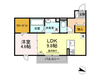 豊橋ウエスト3(1LDK/3階)の間取り写真