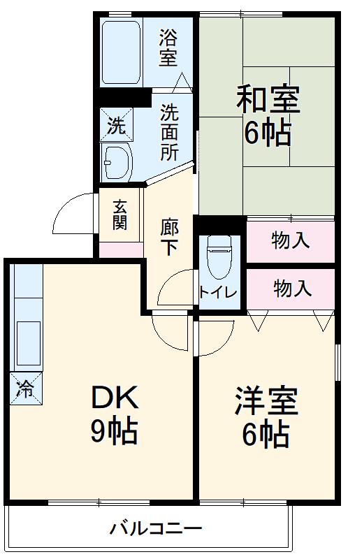 ハイカムールN(2DK/2階)の間取り写真
